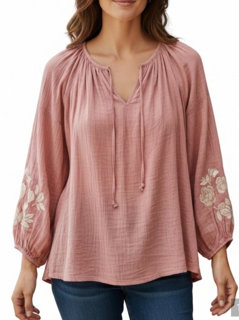 Market & Spruce NWT XS Dusty Rose Embroidered Peasant BOHO Blouse